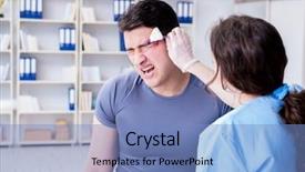  Presentation with black female - Beautiful PPT layouts featuring burn first aid - young man visiting female traumatologist backdrop and a teal colored foreground