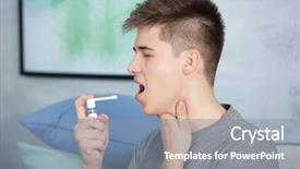  Presentation with intensive care - Audience pleasing PPT layouts consisting of burned patient intensive care - sick young man using throat backdrop and a mint green colored foreground