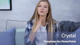  Presentation with pain - Slide set enhanced with burned patient intensive care - sick young woman having pain background and a ocean colored foreground