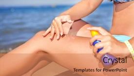  Presentation with sea sun - Amazing theme having burned skin - suntanning woman applying sun protection backdrop and a coral colored foreground