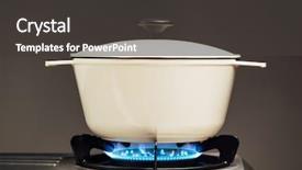  Presentation with iron - Presentation design with burner - white cast iron saucepan background and a dark gray colored foreground