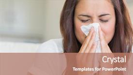  Presentation with tissue - Presentation theme with burnette woman blowing nose background and a coral colored foreground