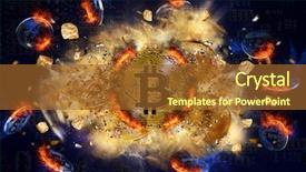  Presentation with money bitcoin crypto currency gold - Audience pleasing slides consisting of burning bitcoin coin and mound backdrop and a tawny brown colored foreground