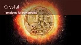  Presentation with risk - Presentation design enhanced with burning bitcoin crypto currency symbol background and a wine colored foreground