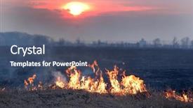  Presentation with bush fire - Presentation theme having burning bush - fire of grass at sunset background and a ocean colored foreground