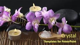  Presentation with herbal - Colorful slide deck enhanced with burning candle and herbal salt in spoon with pink orchid on bamboo mat backdrop and a tawny brown colored foreground