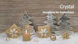  Presentation with candle christmas - Slide deck enhanced with burning candle on wooden background background and a gray colored foreground
