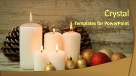  Presentation with christmas candles - Beautiful slides featuring burning candles in a christmas setting with seasonal decorations backdrop and a tawny brown colored foreground