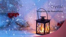  Presentation with christmas red - PPT theme enhanced with burning-christmas-lantern-and-fir background and a light blue colored foreground