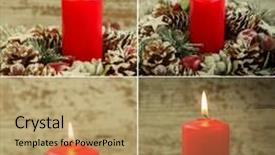  Presentation with candle christmas - Slide set having burning door - four images with red candle background and a coral colored foreground