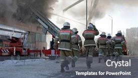  Presentation with fire service - Cool new presentation theme with burning fire smoke firefighters' emergency backdrop and a dark gray colored foreground