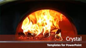  Presentation with restaurant kitchen - Slide set consisting of burning-firewood-in-traditional-oven background and a tawny brown colored foreground