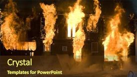  Presentation with building fire - Cool new PPT theme with burning flame - apartment building on fire backdrop and a tawny brown colored foreground