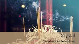  Presentation with chinese temple - PPT theme consisting of burning incense stick background and a  colored foreground