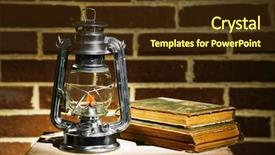  Presentation with book burning - Beautiful slide set featuring burning kerosene lamp and books backdrop and a tawny brown colored foreground