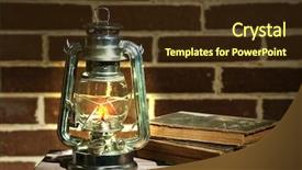  Presentation with book burning - Beautiful PPT theme featuring burning kerosene lamp and books backdrop and a wine colored foreground