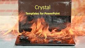  Presentation with fire damage - Slide set consisting of burning-laptop-and-keyboard-equipment background and a tawny brown colored foreground