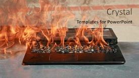  Presentation with world fire - PPT theme with burning-laptop-and-keyboard-equipment background and a coral colored foreground