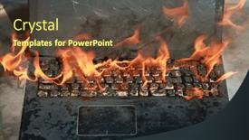  Presentation with fire damage - PPT layouts featuring burning-laptop-and-keyboard-equipment background and a tawny brown colored foreground