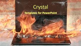  Presentation with fire damage - PPT theme consisting of burning-laptop-and-keyboard-equipment background and a tawny brown colored foreground