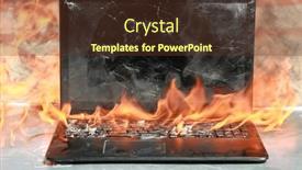  Presentation with fire damage - Presentation theme featuring burning-laptop-and-keyboard-equipment background and a tawny brown colored foreground