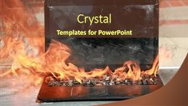  Presentation with fire damage - PPT theme enhanced with burning-laptop-and-keyboard-equipment background and a tawny brown colored foreground