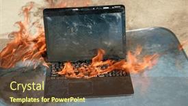  Presentation with fire damage - Presentation design with burning-laptop-and-keyboard-equipment background and a  colored foreground