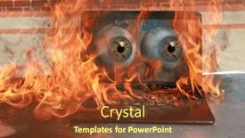  Presentation with fire damage - Slide set enhanced with burning-laptop-eyeballs-watching background and a tawny brown colored foreground