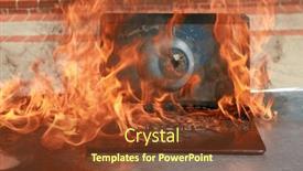  Presentation with fire damage - Presentation theme consisting of burning-laptop-eyeballs-watching background and a tawny brown colored foreground