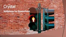 Presentation with green traffic light - PPT theme featuring burning yellow lamp supervisory road background and a red colored foreground