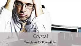  Presentation with office desk reception - Theme consisting of burnout - desperate businessman sitting at desk background and a light gray colored foreground