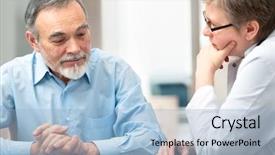  Presentation with patient and doctor - Beautiful slides featuring burnout - doctor talking to her male backdrop and a light blue colored foreground