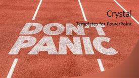  Presentation with panic - Audience pleasing slide deck consisting of job burnout - don't panic written on running backdrop and a coral colored foreground
