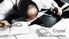  Presentation with burnout - Amazing PPT layouts having burnout - totally desperate businessman with head backdrop and a white colored foreground