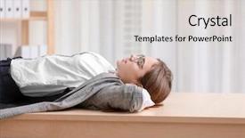  Presentation with burnout - Presentation theme consisting of burnout - young woman lying on table background and a light gray colored foreground