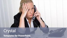  Presentation with burnout - Presentation with burnout - young woman sitting in office background and a gray colored foreground