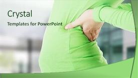  Presentation with back pain - Presentation enhanced with burns injury - teen student woman with back background and a soft green colored foreground