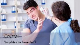  Presentation with elementary school career day and technology and black female - Beautiful presentation theme featuring burns injury - young man visiting female traumatologist backdrop and a ocean colored foreground