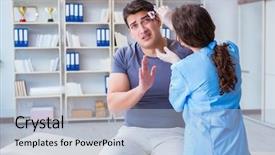  Presentation with black female - Audience pleasing slide deck consisting of burns injury - young man visiting female traumatologist backdrop and a light blue colored foreground