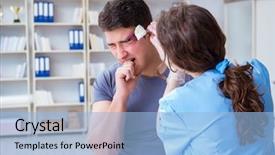  Presentation with female abstract black - Audience pleasing slides consisting of burns injury - young man visiting female traumatologist backdrop and a light blue colored foreground