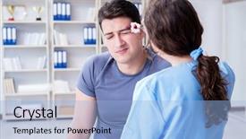  Presentation with black female - Presentation theme enhanced with burns injury - young man visiting female traumatologist background and a light blue colored foreground