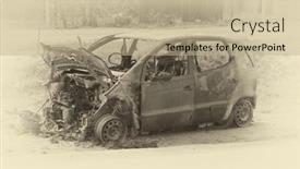  Presentation with burnt - Presentation design enhanced with burnt-car-fire-damaged-property background and a mint green colored foreground
