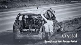  Presentation with burnt - PPT layouts featuring burnt-car-fire-damaged-property background and a gray colored foreground