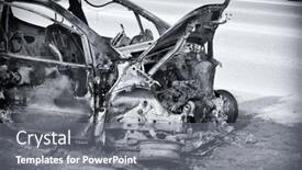  Presentation with burnt - PPT theme consisting of burnt-car-fire-damaged-property background and a gray colored foreground