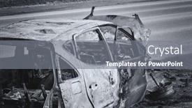  Presentation with property - Presentation theme enhanced with burnt-car-fire-damaged-property background and a gray colored foreground
