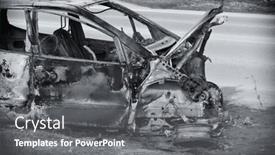  Presentation with burnt - PPT theme having burnt-car-fire-damaged-property background and a gray colored foreground