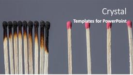  Presentation with danger - PPT theme having burnt-matches-and-spaced-matches background and a gray colored foreground