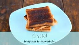  Presentation with burnt - Cool new slide set with burnt toast bread on turquoise plate on wooden table background backdrop and a cool aqua colored foreground