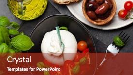  Presentation with italian cuisine - Presentation theme featuring burrata-cheese-various-tomatoes background and a tawny brown colored foreground