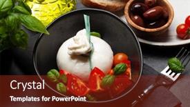  Presentation with italian cuisine - Presentation featuring burrata-cheese-various-tomatoes background and a tawny brown colored foreground